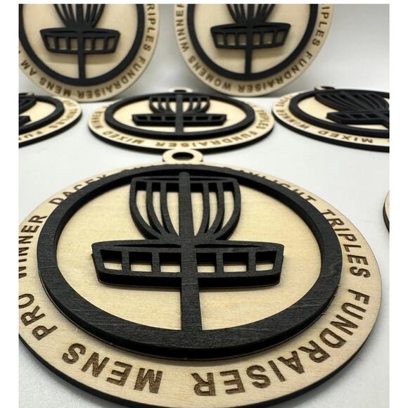 DISC GOLF Custom Mini Bag Tag Trophy 2 Layer Wood Discgolfer Personalized - Picture 2 of 5